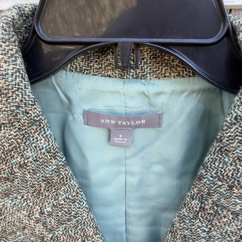 Ann Taylor Green Tweed Wool Blend Blazer Jacket Womens Size 6 Career - Picture 2 of 11